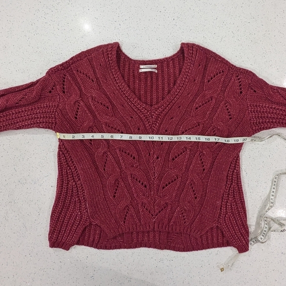 Anthropologie Ramona Cable-Knit Pullover Sweater Berry Alpaca Blend V-Neck XS - Picture 4 of 10